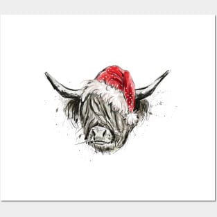 christmas highland cow Posters and Art